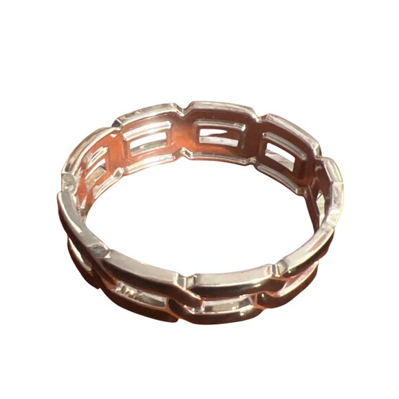 Chunky Silver Tone Black Enamel Chain Link Bangle Bracelet Clamper Hinged 6.5" - Picture 3 of 4